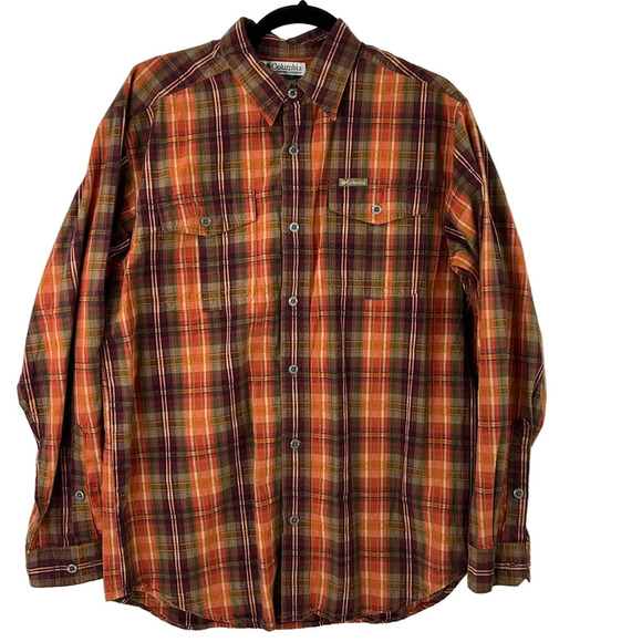 Columbia Sportswear Company Men's LS Orange Plaid Casual Button Down Shirt - Picture 1 of 9
